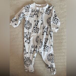 Soft White Footed One-Piece with Black Safari Print